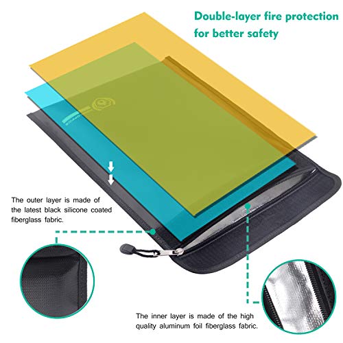 Fireproof Document Bags, Fire Water Resistant Money Bag Non-Itchy Silicone Coated Document Bag with Zipper Closure for Maximum Protection, Fireproof Safe Storage for Document, Cash, Passport, Jewelry