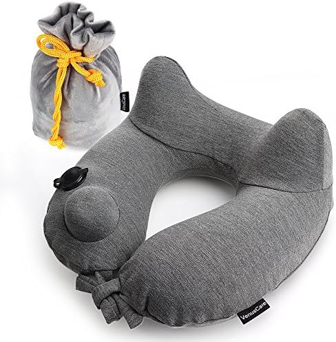 Inflatable Travel Pillow, VenusCare Neck Support Pillow 3D Hump Design with Packsack for travel sleep and Relax Grey (U-type)