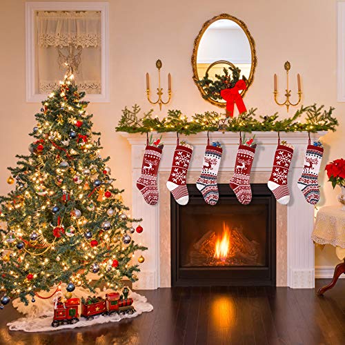 sanipoe 3 Pcs Knit Christmas Stocking, 18" Snowflake and elk Stockings, Personalized Stocking Decorations for Family Holiday Xmas Party Decorations