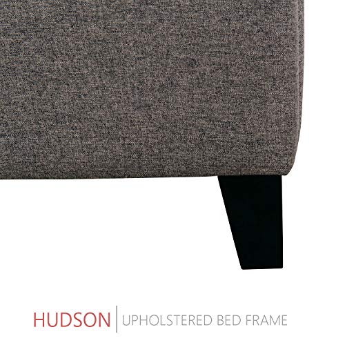 Hudson Tufted Upholstered Platform Bed, 50" Tall Headboard, Heather Gray Fabric, Strong Wood Slats, Wood Feet, Designed to Work with Adjustable Beds, Solid Rail (King)