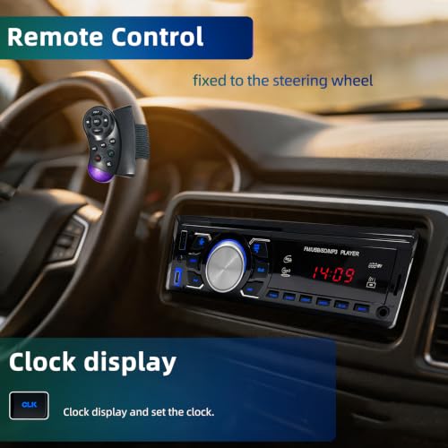 Car Radio Bluetooth 1 DIN – Car Radio with Remote Control/FM Radio/USB | Supports Hands-Free Calls/AUX-in/EQ/ Type-C Charging - 12V Car Stereo