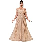 Women's Plus Size Off Shoulder Sequin Maxi Prom Dress Elegant Backless Evening Party Gowns