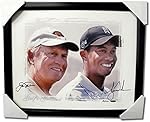 Tiger Woods Jack Nicklaus Dual Hand Signed Autographed Custom Framed Canvas UDA