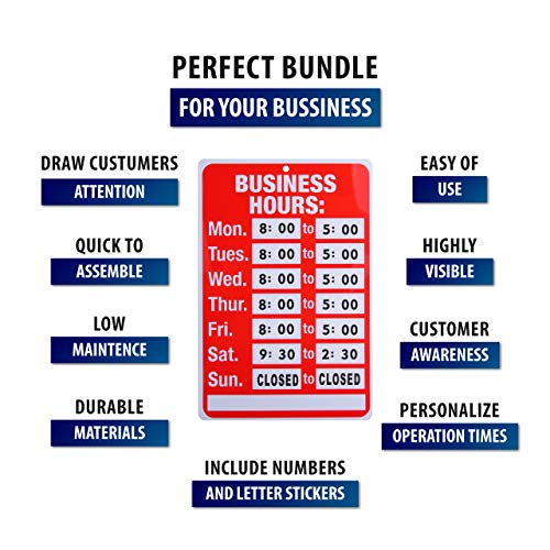 Business Hour Open Closed Sign - Bundle of Office Hours Sign Will Return Clock with Suction Cups for Door Window Businesses Stores Restaurants Bars Retail Barbershop Salon Shops (Business Hours)