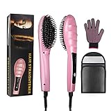 Priksia Hair Straightener Brush Ceramic Heating Hair Straightening Irons brush Anti Scald, Static, Detangling and Silky Straight . (Pink)