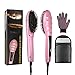 Priksia Hair Straightener Brush Ceramic Heating Hair Straightening Irons brush Anti Scald, Static, Detangling and Silky Straight . (Pink)