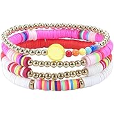 ZZ ZINFANDEL Boho Surfer Heishi Clay Bead Bracelets for Women Stackable Bracelet,Bohemian Gold Bracelets Evil Eye Beaded Stretch Chain Trendy Stuff