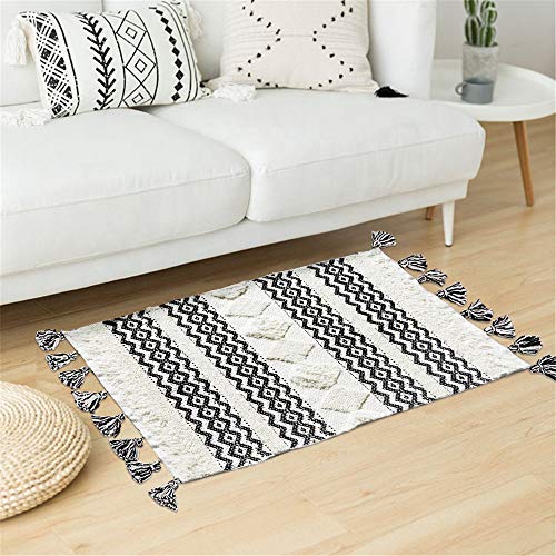 Seavish Boho Small Bathroom Rug,2x3 Black/White Cotton Tufted Hand