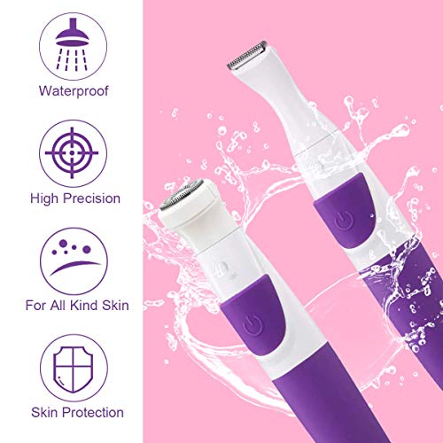 Bikini Trimmer for Women Electric Facial Hair Shaver 2 In 1 Ladies Hair Foil Shaver Razor Cordless Painless Hair Removal Groomer for Face/Underarm/Arms/Legs/Bikini Area - Wet & Dry Use (Purple)