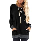 MISFAY Womens Casual Long Sleeve Round Neck Pocket T Shirts Blouses Tunic Sweatshirt Tops with Pocket