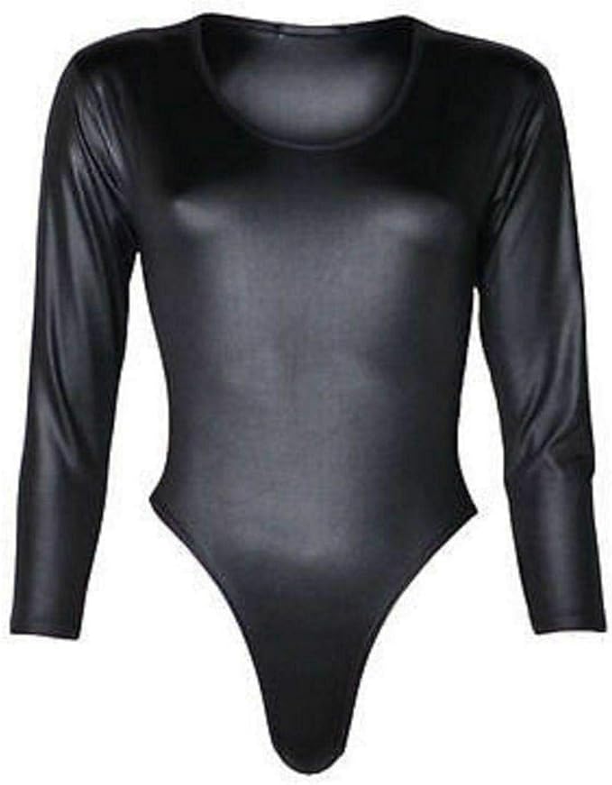C.O.F® Women's Ladies Long Sleeves Round Neck PVC Wet Look Stretchy
