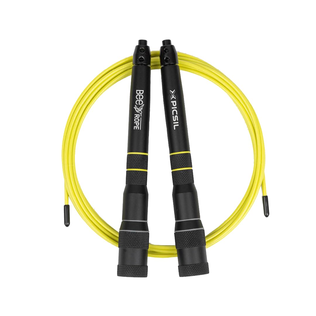 PICSIL - BEE High Speed Skipping Rope | Aluminum & Double Bearing System | Self-Adjusting for Cross Training, Boxing & Fitness | Lightweight 7.4oz | Adaptable for Men, Women & Children | Black