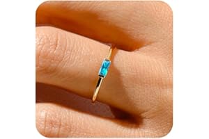 RLMOON Gold Birthstone Rings for Women Non Tarnish Gold Stackable Ring Dainty 14K Gold Plated Baguette CZ Emerald Green Gemstone Ring Personalized Jewelry Gift for Birthday Size 6-10