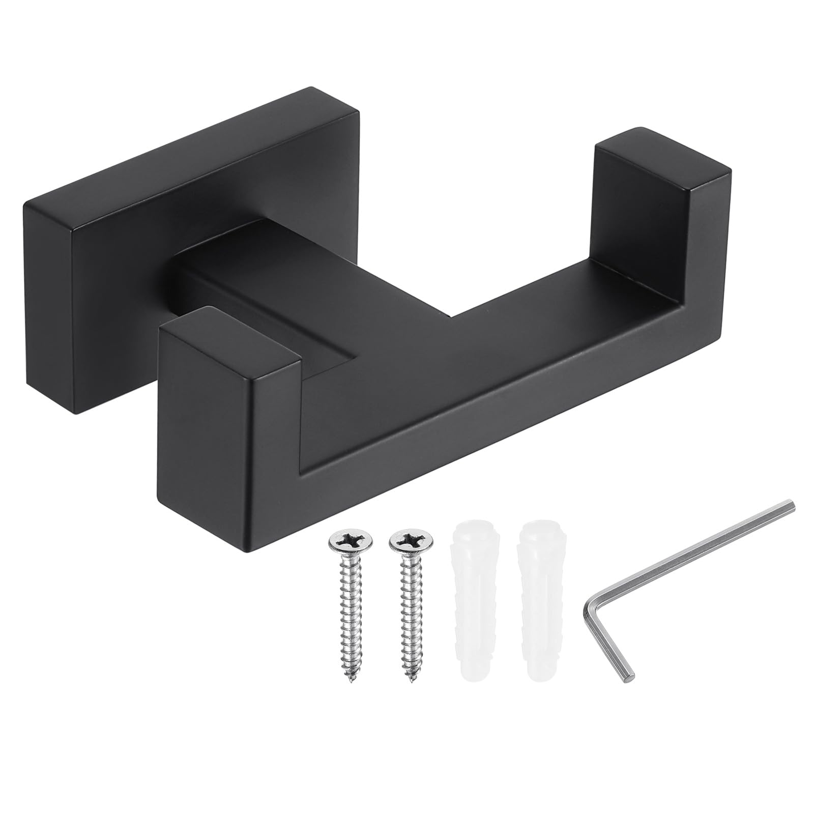 PATIKIL Double Towel Hook, 1Pack 304 Stainless Steel Wall Mounted Hanger Rectangle Towel Holder for Hanging Bathroom, Bedroom, Dormitory, Hang Towel, Clothes, Coat, Robe, Hat, Black