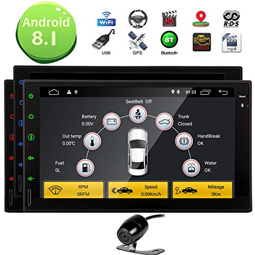 Android 8.1 Oreo Car Stereos with Backup Camera 7inch Full Touchscreen Player in Dash Double din Autoradio Bluetooth GPS Navigation Headunit support WIFI OBD Mirror Link 4G/3G USB Stereo System