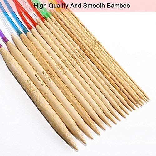 18 Pairs Bamboo Knitting Needles Set, BetyBedy Circular Wooden Knitting Needles with Colorful Plastic Tube, Small Tools for Weave are Included, 18 Sizes: 2mm - 10mm, 31.5" Length - Thumbnail 2