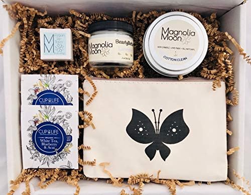 Gift Box Women 6PC Set PERFECT GIFT BOX LAVENDER BODY LOTION COTTON CLEAN SOY CANDLE VEGAN LIP BALM CUTE BUTTERFLY COSMETIC BAG RELAXING HERBAL TEA