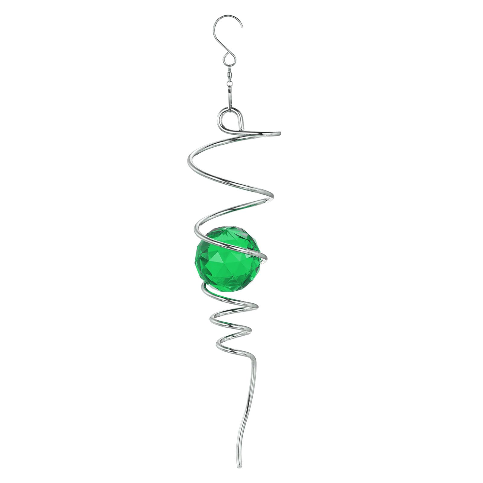 PATIKIL 13" Gazing Ball Spiral Tail, Decorative Wind Spinners 2" Crystal Glass Ball, Unique Gift Hanging Decor for Indoor Outdoor Garden Decoration, Green