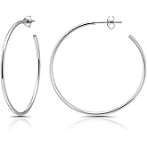 Hoops & Loops 925 Sterling Silver Open 1.5mm Thin Polished Round C-Hoop Earrings for Women, Silver, Yellow, Rose Gold, Black 15mm-40mm