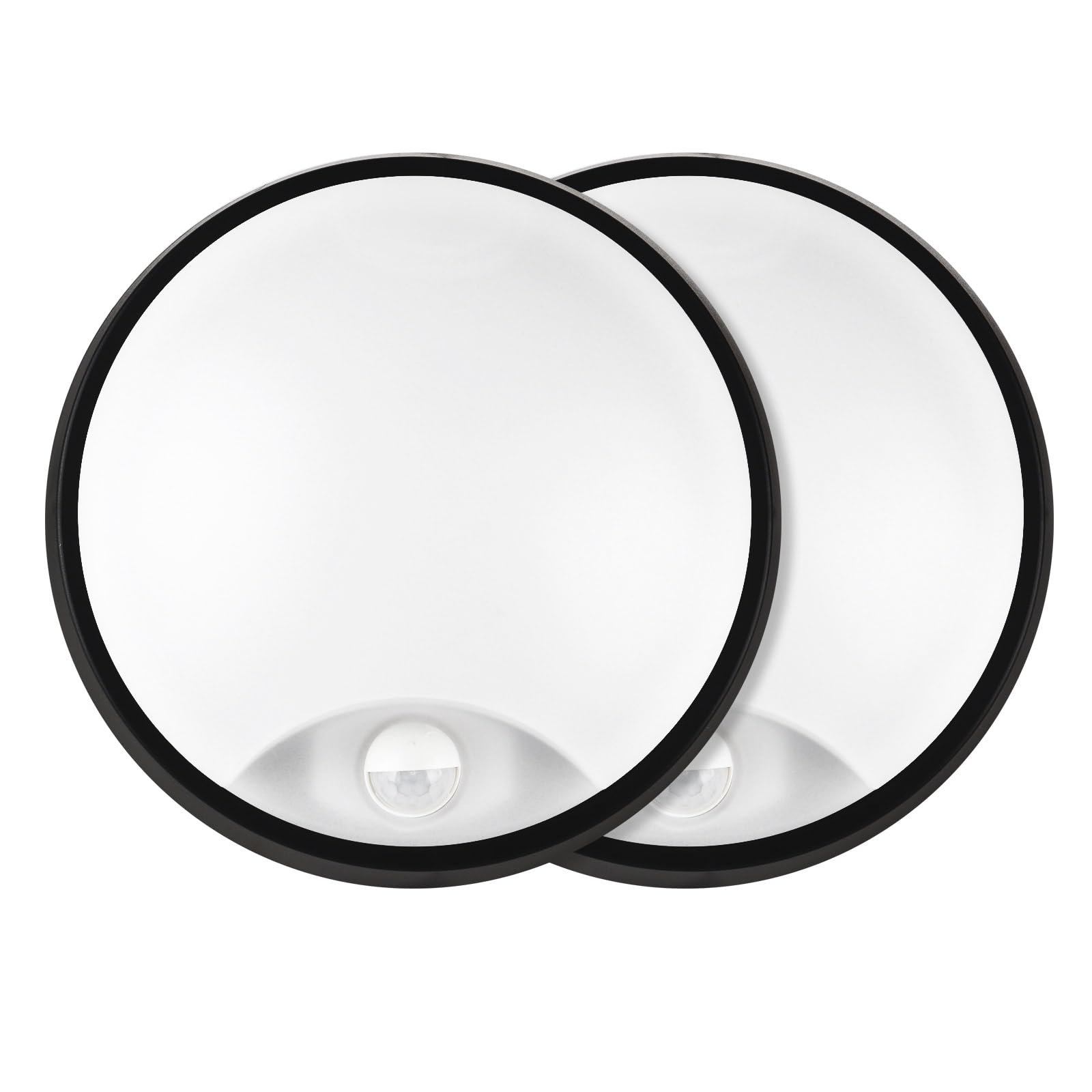 18W LED 4000K IP65 Flush Wall Ceiling Mounted Round Bulkhead Light Fitting with Motion Sensor PIR for Indoor, Outdoor, Bath, Office, Hallway, Corridor, Utility, Shed, Workshop, Black - Pack of 2