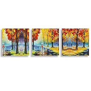 3 Piece Canvas Wall Art for Living Room Bedroom Home Artwork Romantic Autumn Scenery Paintings Ready to Hang - 12"x12"x3 Panels