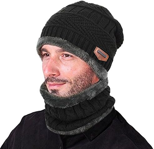 Goodbuy Warm Knitted Hat, Winter Beanie Hat Men with Circle Scarf for Ski and Outdoor Sports