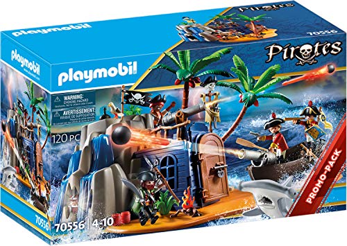 PLAYMOBIL Pirates 70556 Pirateninsel mit Schatzversteck und schwimmfähigem Boot, Für Kinder von 4 - 10 Jahren