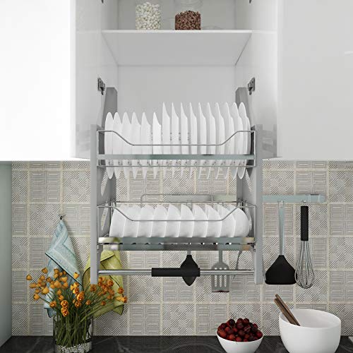 WHIFEA 2 Tier Blind PullDown Dish and Spice Rack System Inner Space