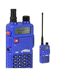 Radios resistentes RH-5R Radio de mano de 5 vatios de banda dual (UHF / VHF) con antena, batería, clip para cinturón, base de carga de CA y auricular con micrófono de solapa