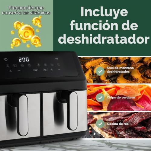 ProfiCook® Freidora de aire caliente 2 cámaras | Airfryer | 9 litros | con sistema de preparación simultánea | freír sin grasa | Freidora de aire caliente | recipiente antiadherente | PC FR 1296 H