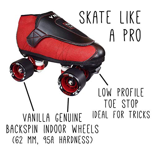 VNLA Code Red Kids/Adult Jam Skates | Quad Roller Skates for Women and Men from Vanilla - Mens/Ladies Womens Indoor Speed Skate Rollerskates for Men Women Boys and Girls Girl (Red, and Black)