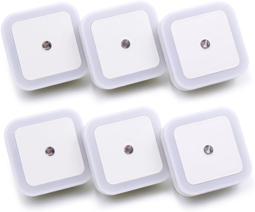 FAMONEY 6 Pcs LED Night Light Lamp with Automatic Dusk to Dawn Sensor for Baby Kids Bedroom Bathroom Restroom Hallway, Wall Night Light Plug In (Square White)