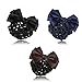 So Beauty Women's Classic Rhinestone Pleated Bowtie Snood Hair Net with French Barrette for Buns Blue