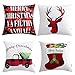 Anickal Christmas Pillow Covers 18x18 Red and Black Buffalo Check Velvet Throw Pillow Case with Christmas Truck Deer Socks for Holiday Farmhouse Home Decorations
