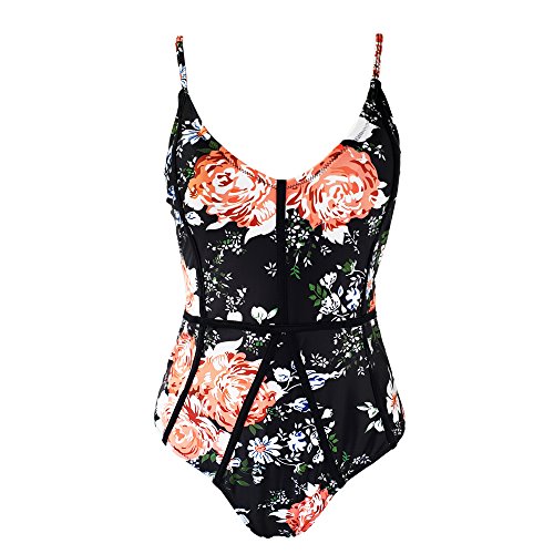 Deer Mum Women One Piece Print Swimsuit Padded Floral Swimwear V-Neck Bathing Suit