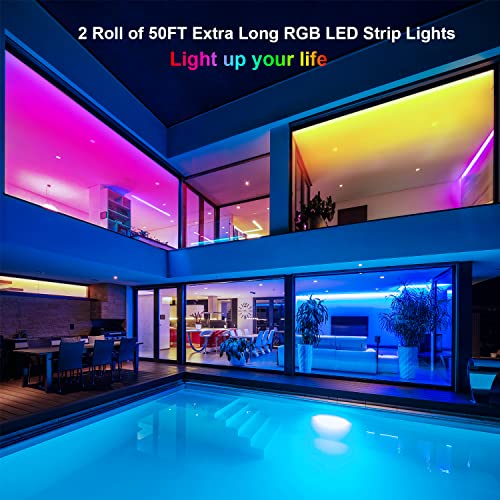 maylit 50FT LED Strip Lights, Bluetooth RGB LED Lights with App and Key Remote Control, Bright