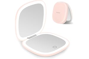 deweisn Compact Mirror, Lighted Travel Makeup Mirror with 1X/10X Magnifying Double Sided Dimmable Portable Pocket Mirror for Handbag and Pocket, USB Charging(Pink)
