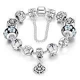 Presentski Fashion Charm Bracelet for Teen Girls and Women with Safe Chain Flower Themed Black Charms 7.9 Inches