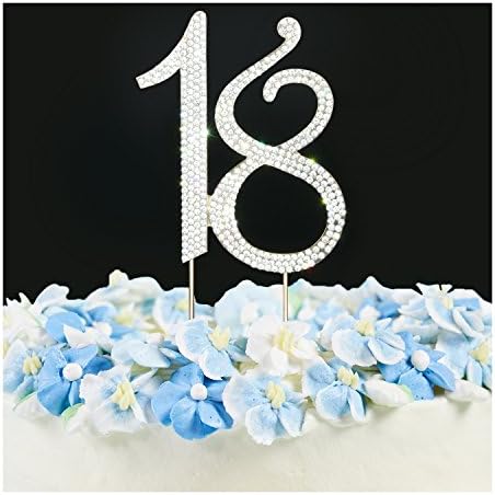 Scott Malone Rhinestone Cake Topper - Wedding Anniversary or Birthday Number Cake Topper Party Crystal Rhinestone Decoration Gold 18
