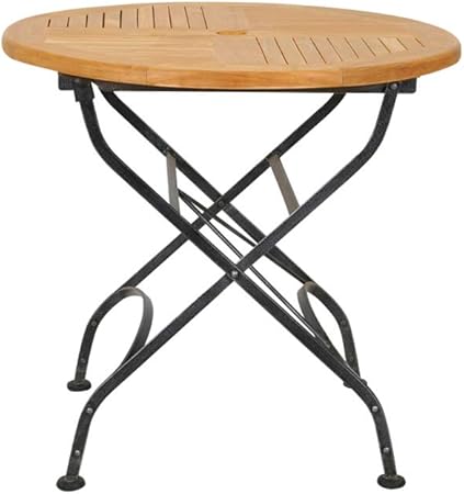 Amazon De Homy Klapptisch Holz Massiv Metall Rund 80cm Teakholz Gestell Eisen Schwarz Schirmloch Sana
