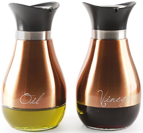 Palais Glassware Loire Collection, Elegant Designed (Oil and Vinegar Dispenser - Set of 2, Copper and Glass)