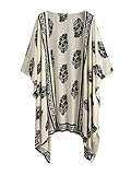 SweatyRocks Women Kimono Vintage Floral Beach Cover up, Black Print in White, Xlarge