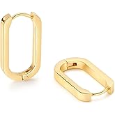 Follome Gold Paperclip Earrings for Women 18K Gold Plated Oval Hoops Earring Rectangle Earrings Square Hoops U Shape Link Hoops Earrings Chunky Hoop Earrings