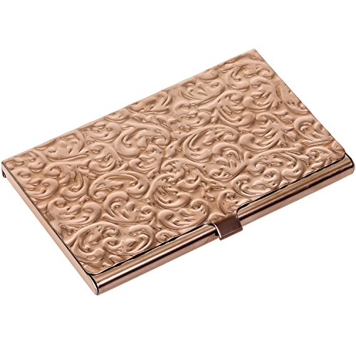 Metal damask embossed business card case (rose gold tone)