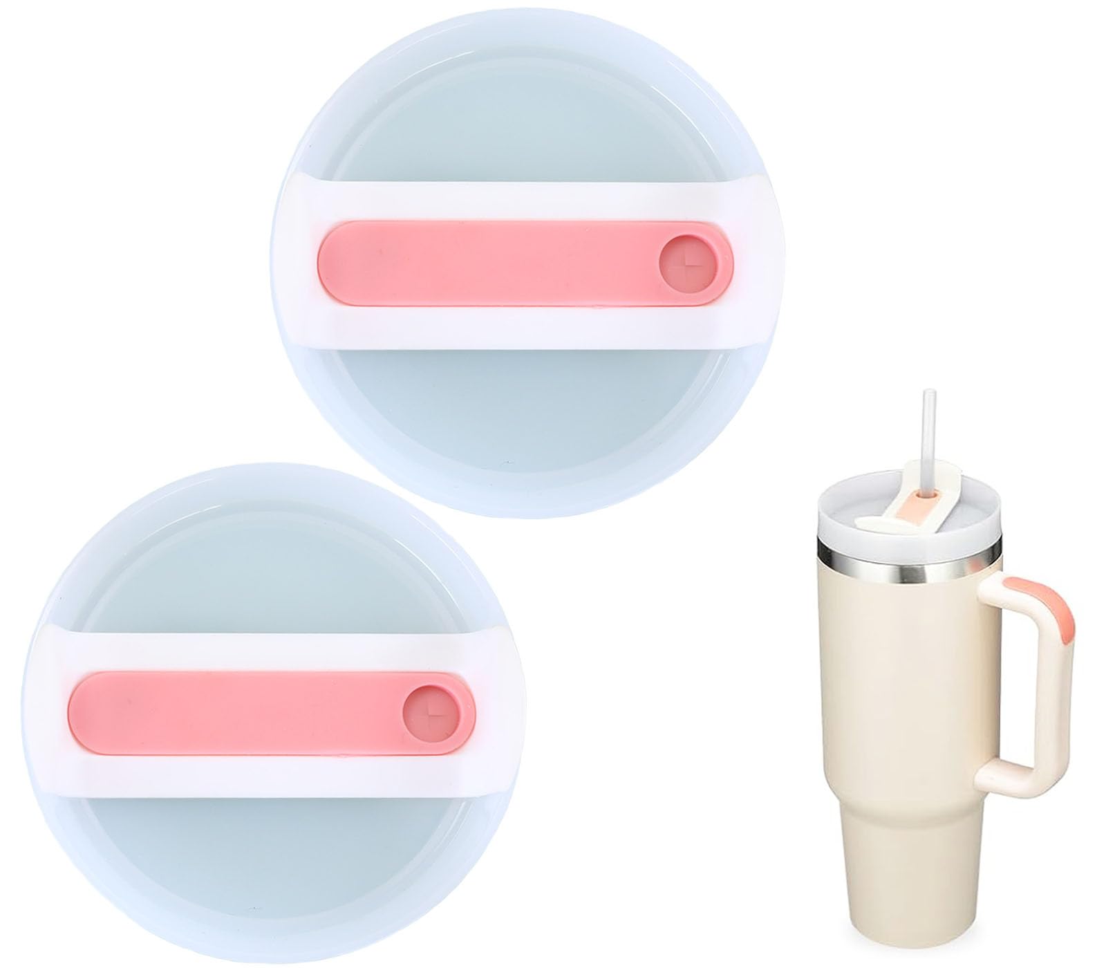 Photo 1 of 40oz Tumbler Lids Replacement for Stanley Cup,Replacement Spill Proof Splash Resistant Tumbler Lids Reusable Tumbler Cover for Stanley and More Coffee Mugs (Light Pink+White)