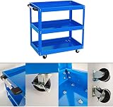 iropro 3-Tier Tool Trolley 225 lb Capacity Blue Steel Workshop Cart view 2