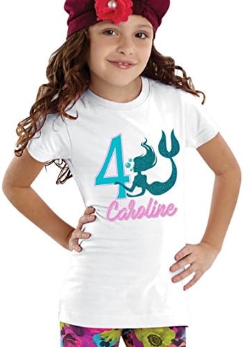 NanyCraftsPersonalized Mermaid Birthday Glitter Girl's Shirt