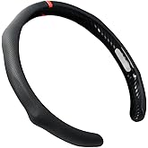 Quick Install Sporty Perforated Nappa Leather Steering Wheel Cover with Red Circular Stripe Trim Universal fit Any 14½ to 15 inches Car Pickup SUV 14.5 to 15 inches SW