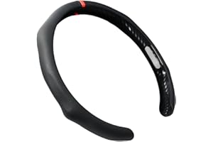 PARTSTO Quick Install Sporty Perforated Nappa Leather Steering Wheel Cover with Red Circular Stripe Trim Universal fit Any 14½ to 15 inches Car Pickup SUV 14.5 to 15 inches SW