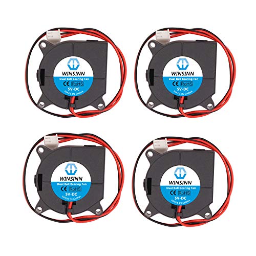 WINSINN Blower Fan 5V 40mm 40x20mm 4020 DC Brushless Cooling Dual Ball Bearing for 3D Printer Extruder Hotend - 2Pin 0.28A 1.4W 5200+-10% RPM (Pack of 4Pcs)